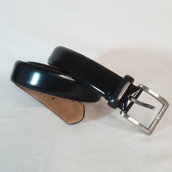 Cobbler Canada Mens Classic Belt 36 Waist Shiny Black Leather Brass Buckle - Picture 5 of 12